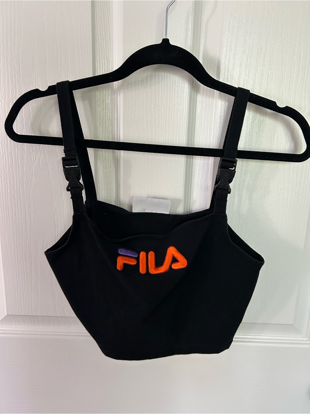 FILA Black Cropped Logo Tank with Orange & Purple Embroidery